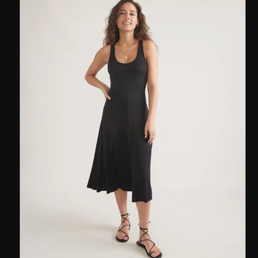 Marine Layer Lexi Rib Knit Fit and Flare Black Midi Dress Size XS Whimsigoth